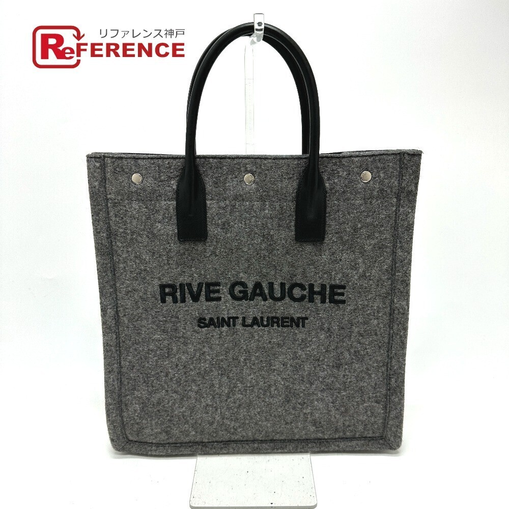 SAINT LAURENT PARIS Shoulder Bag Handbag RIVE GAUCHE Tote Felt Leather Gray